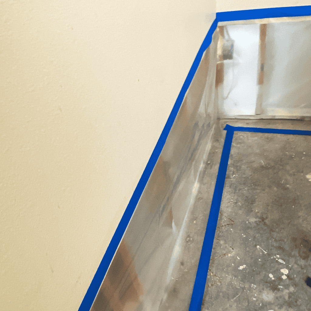 High-quality image of commercial water damage restoration with metal wall protection and precise blue painter's tape, showcasing A+ Integrity Restoration's expertise in water cleanup and emergency restoration services.