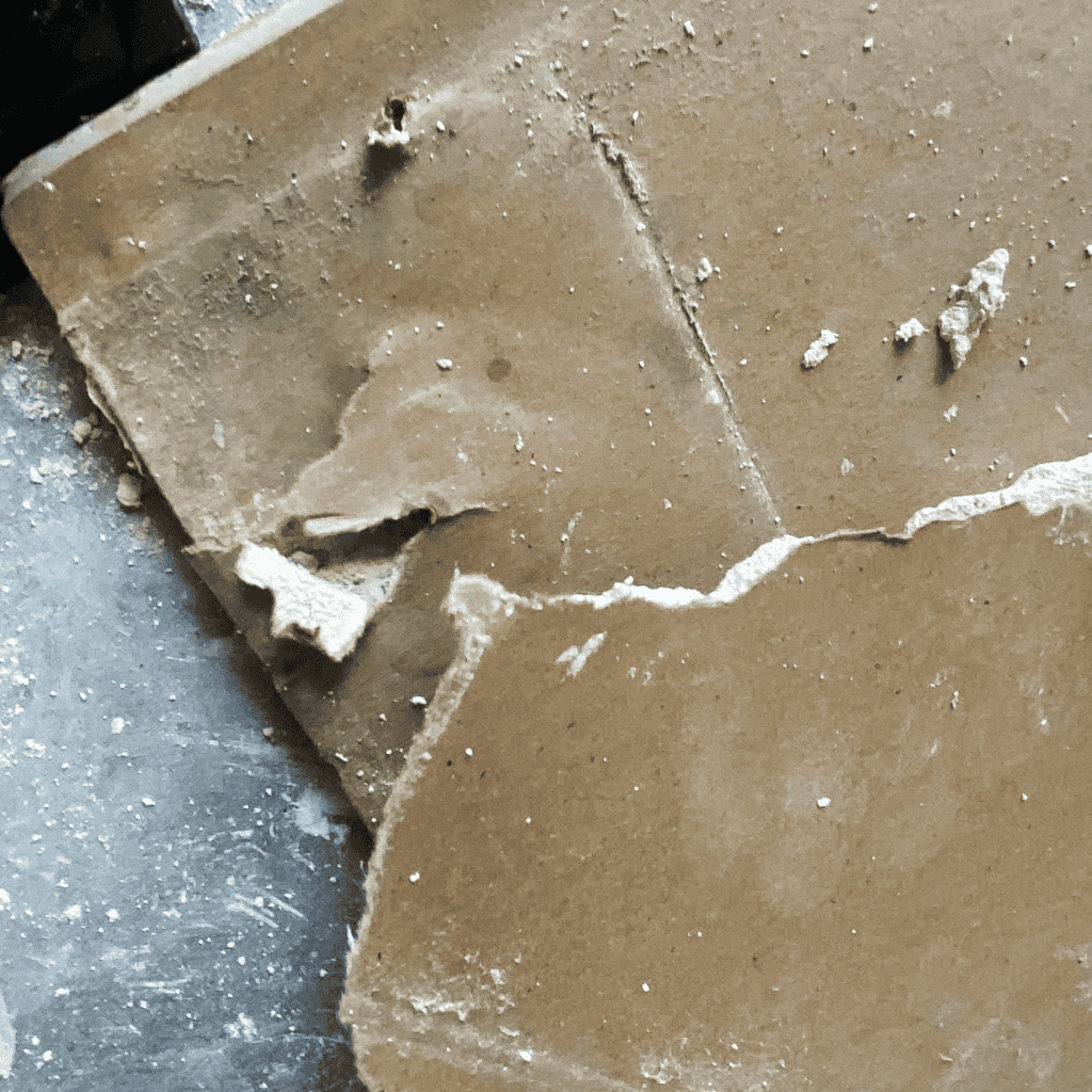 Cracked and broken drywall repair for water damage restoration services by A+ Integrity Restoration. Expert damage assessment and drywall replacement to restore your property.